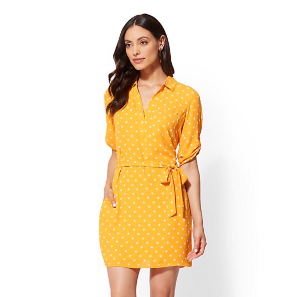 NEW YORK & COMPANY Yellow Polka Dot Dress